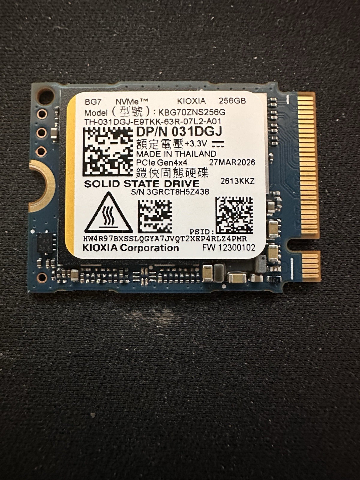 Kioxia BG7 256GB M.2 2230 NVMe PCIe Gen4 SSD KBG70ZNS256G Dell OEM New Pull
