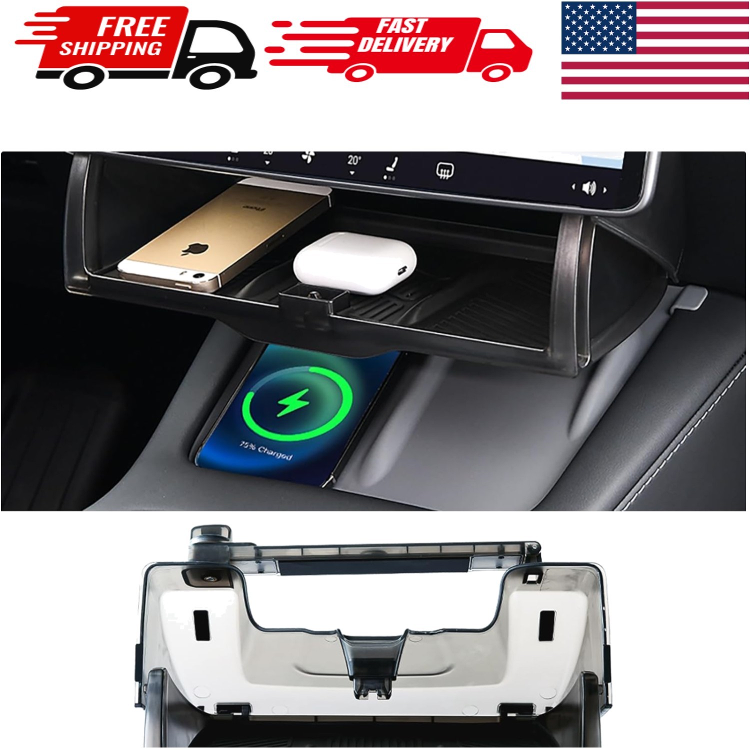 Hidden Under Screen Storage Organizer for Tesla Model Y Model 3 Accessories(i...