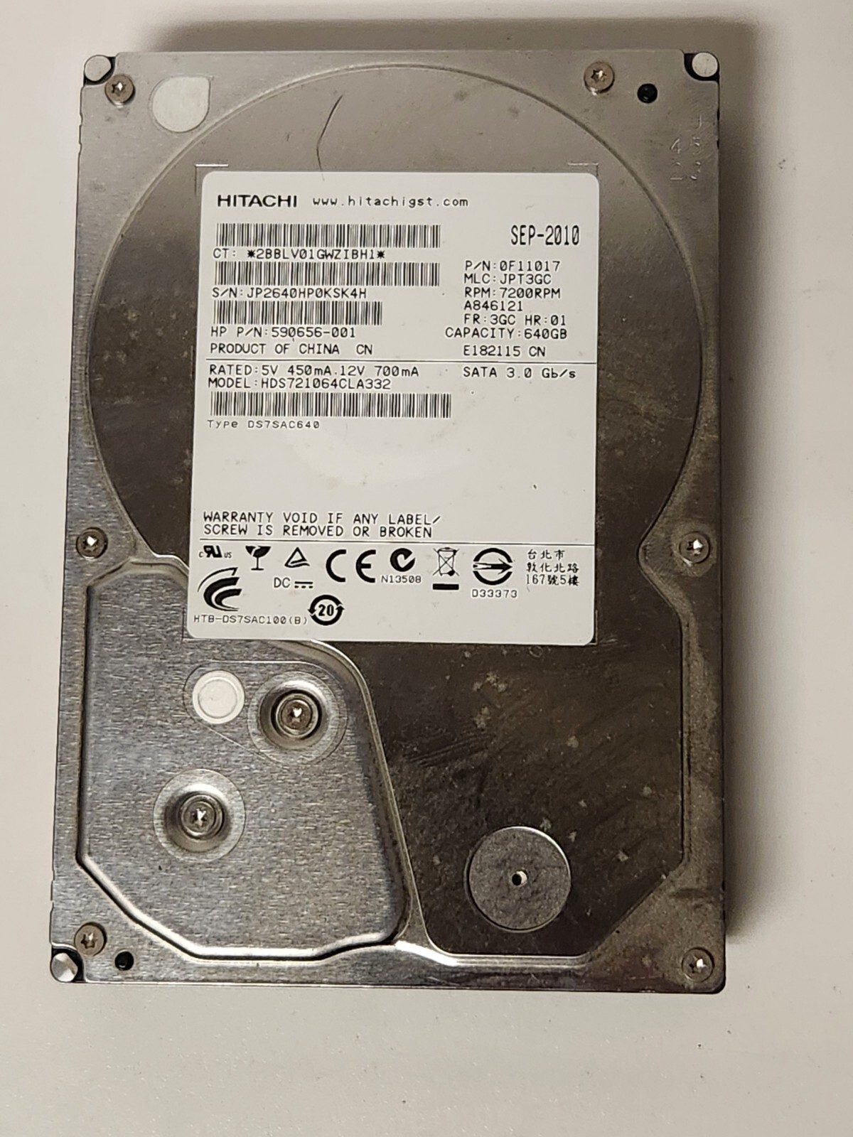 Hitachi Hard Drive 640GB 7200RPM SATA 3.0Gbps HDS721064CLA332