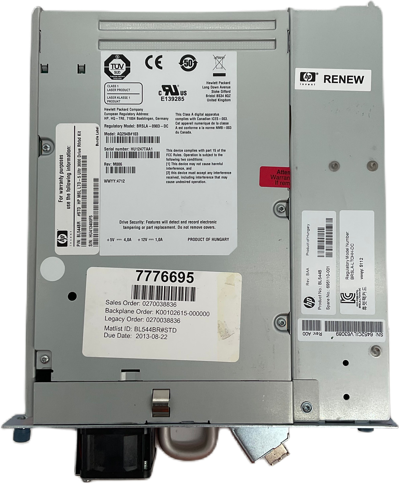 HP LTO-5 Ultrium 3000 BL544B Fibre Channel Internal Tape Drive 1.5 TB
