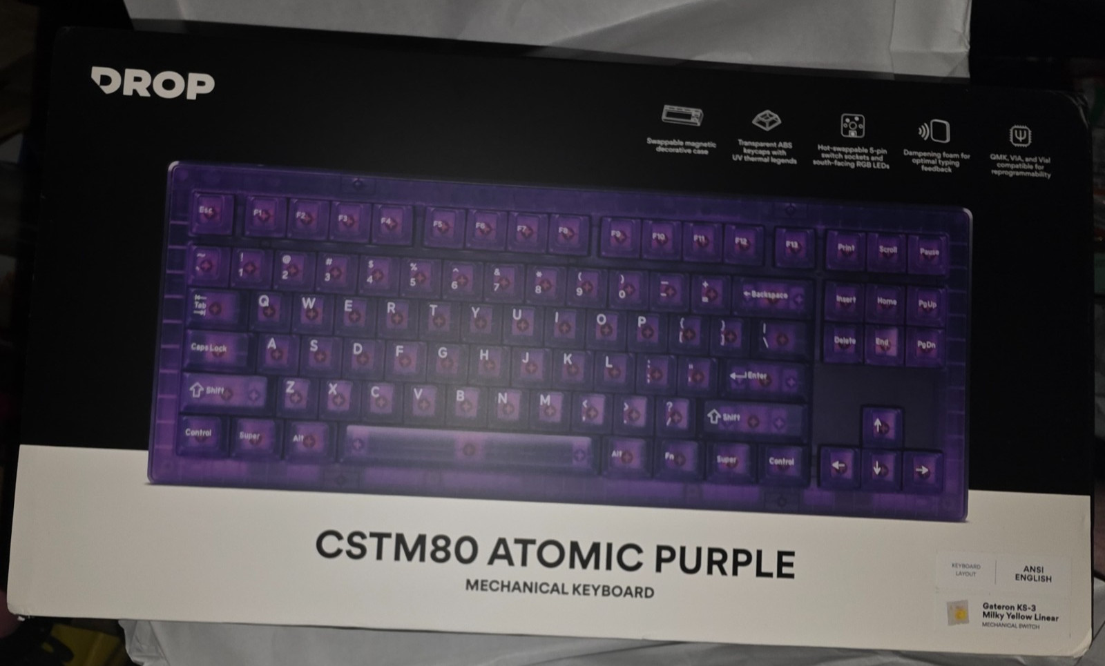 Drop CSTM80 Atomic Purple - Gateron Milky Yellow Mechanical Keyboard