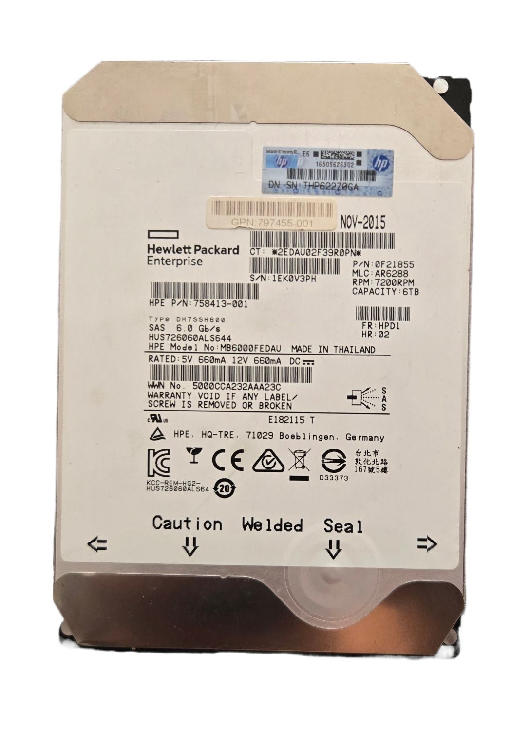 761477-B21 HP 6TB SAS 7.2K 6Gbps 3.5" SC MDL HDD 761497-001 / 758413-001