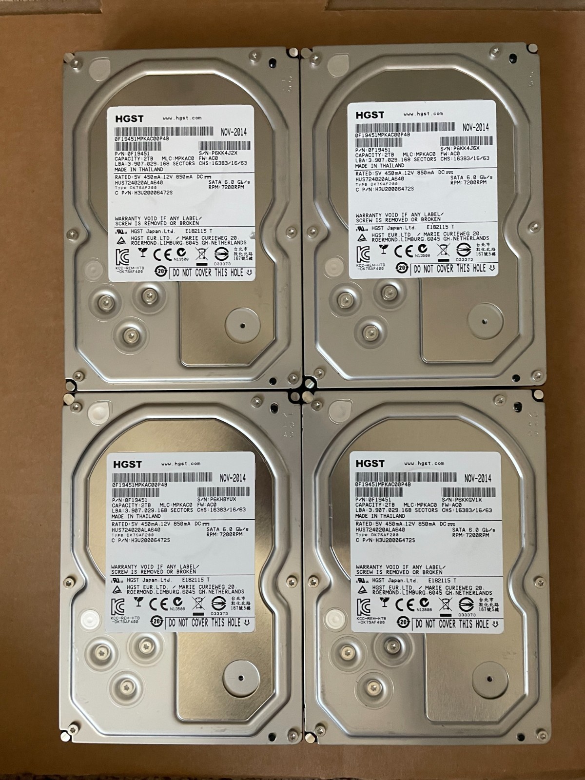 LOT 4 HGST HUS724020ALA640 Ultrastar 2TB 3.5" 7200 RPM SATA 64MB HDD EMC 0F19451