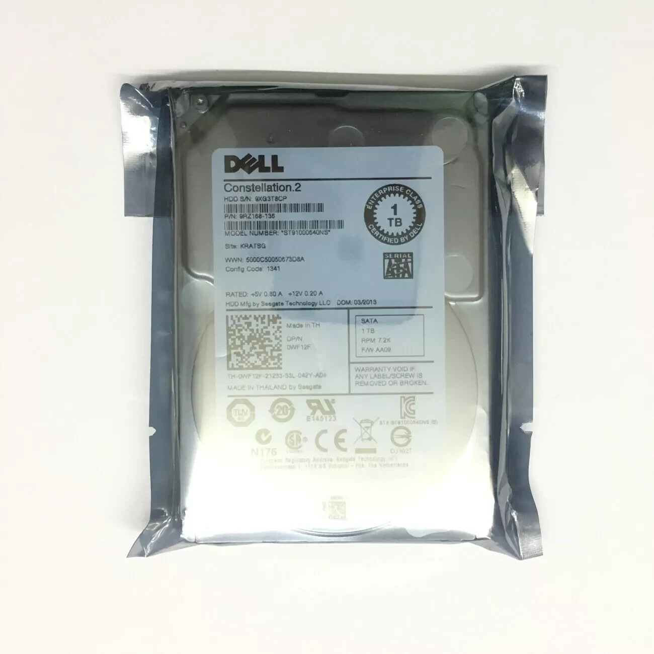 New Dell 1TB 7.2K 2.5" 6G SATA WF12F 0WF12F ST91000640NS HDD Hard Drive