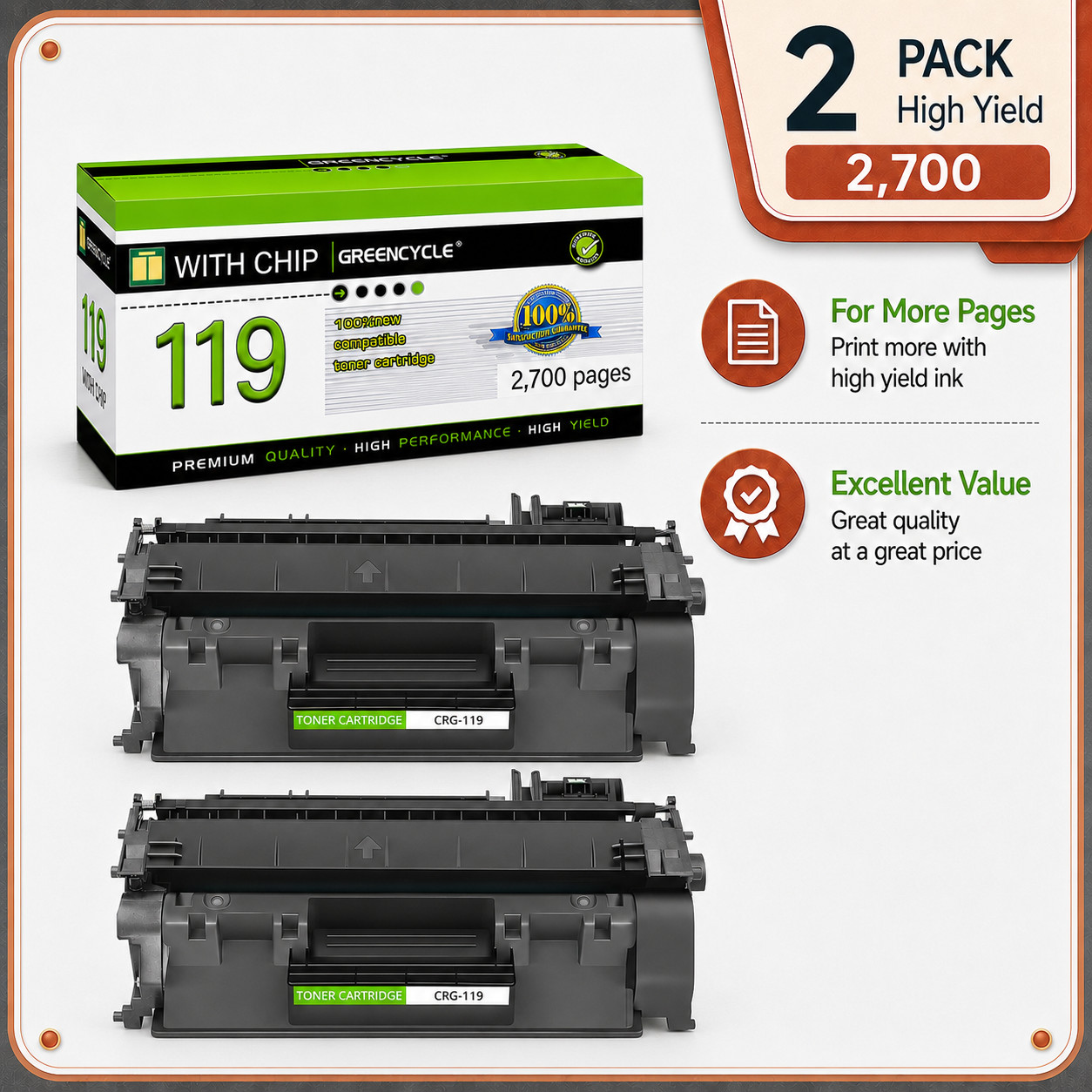 2PK C119 Toner Cartridge Compatible For Canon 119 ImageClass LBP6650dn MF5960dn