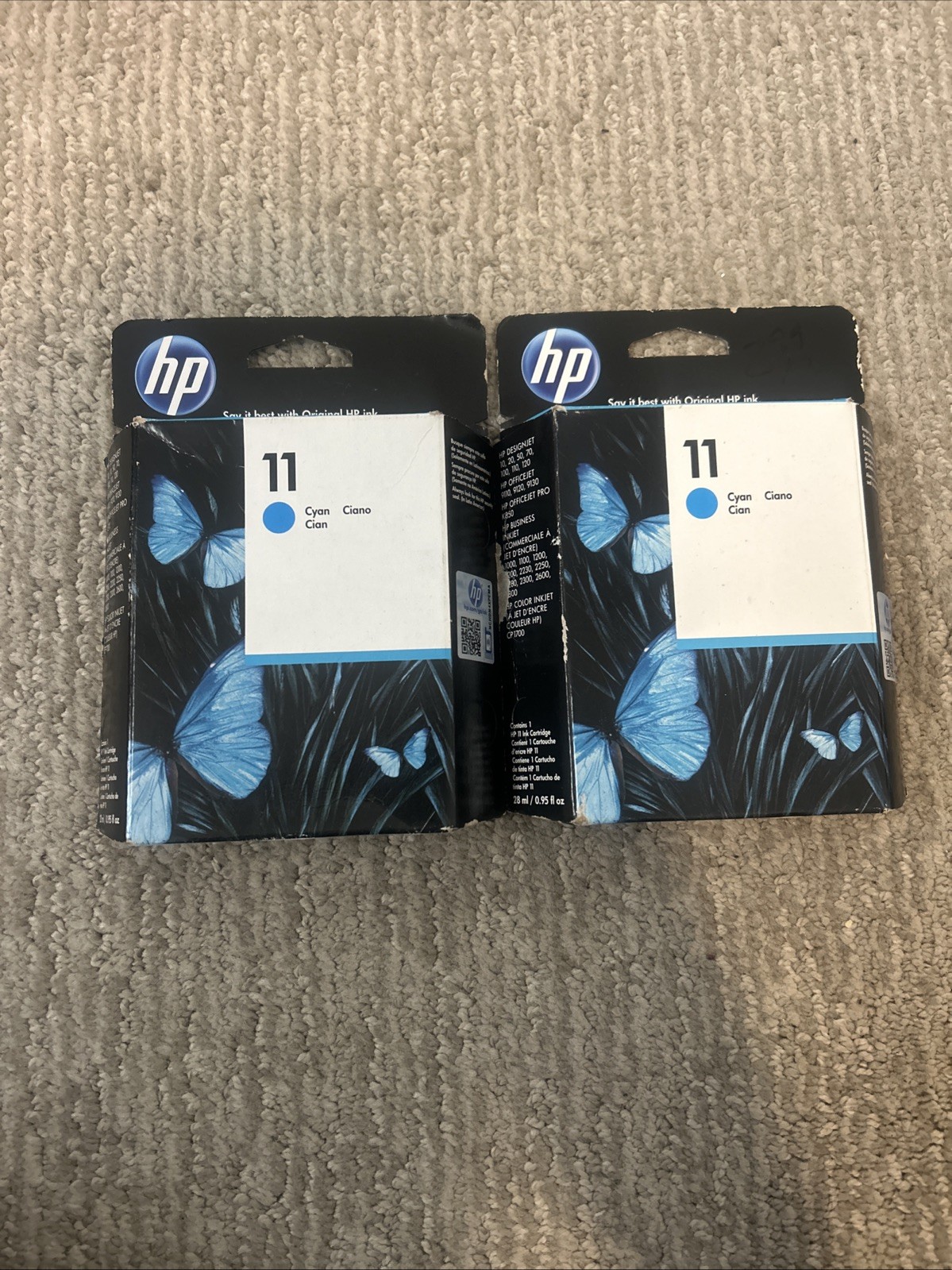 2 Pack Genuine HP 11 Cyan Ink Cartridges C4836A New Sealed Expired 2013 2014 OEM