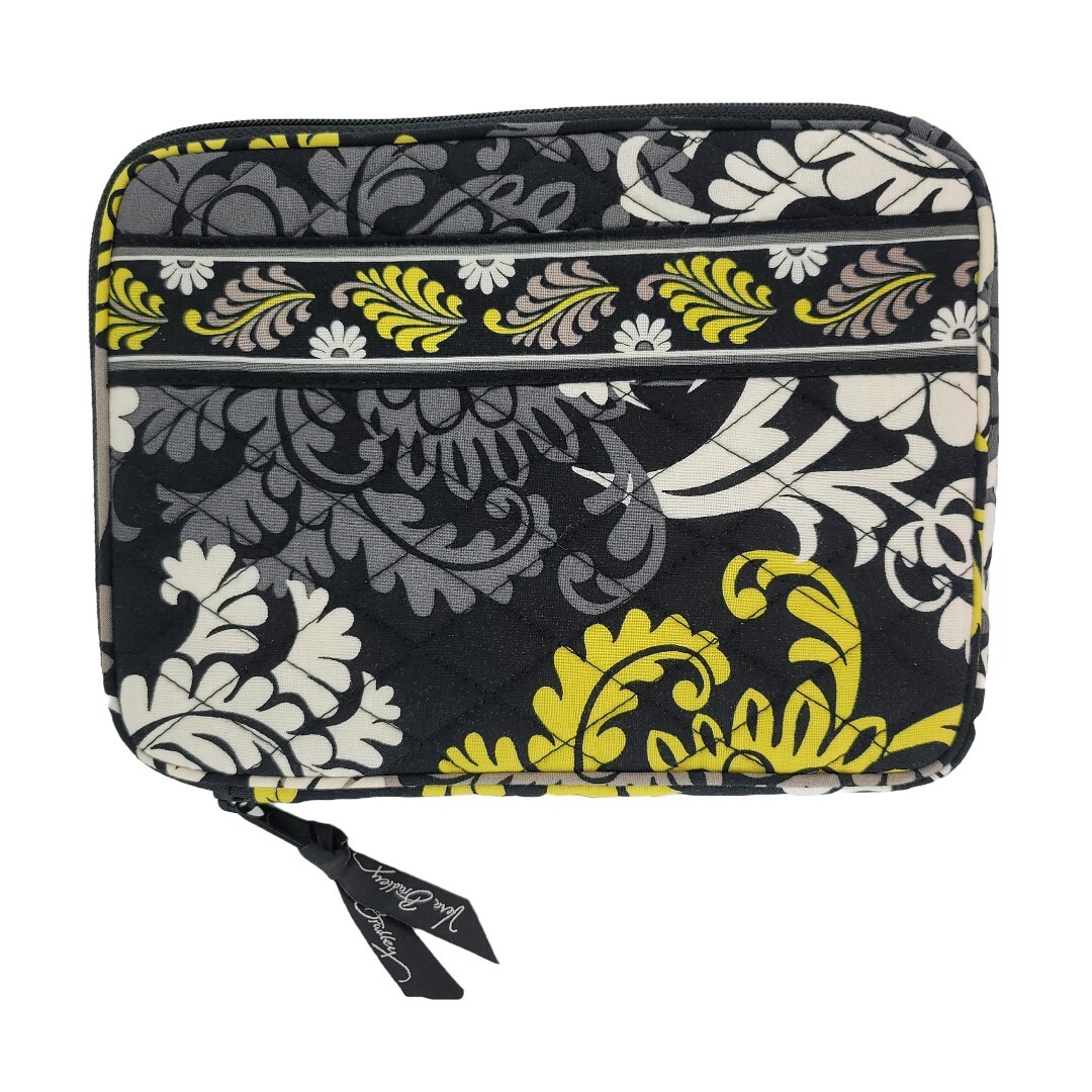 Vera Bradley Iconic Tablet Organizer Quilted Floral Black Yellow Zip Close