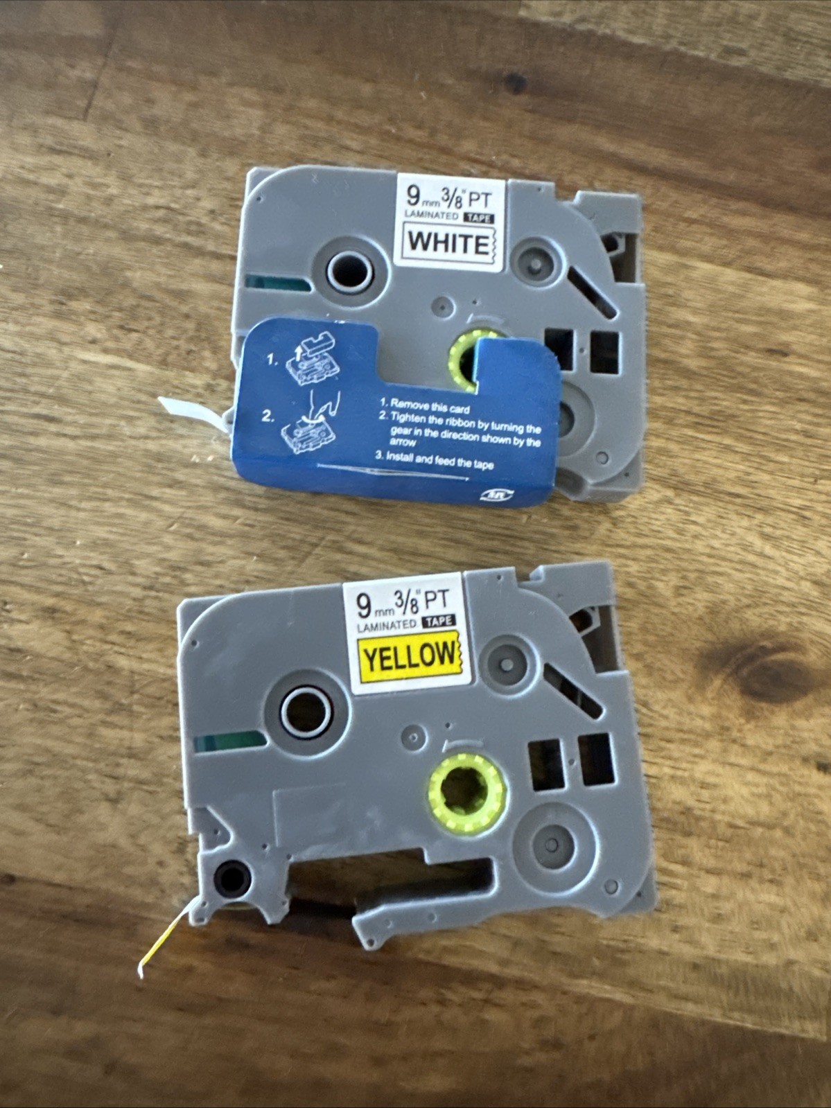2PK Black on White / Yellow Label Tape TZe-221 TZ-221 PT-1290 P-touch 9mm 8m