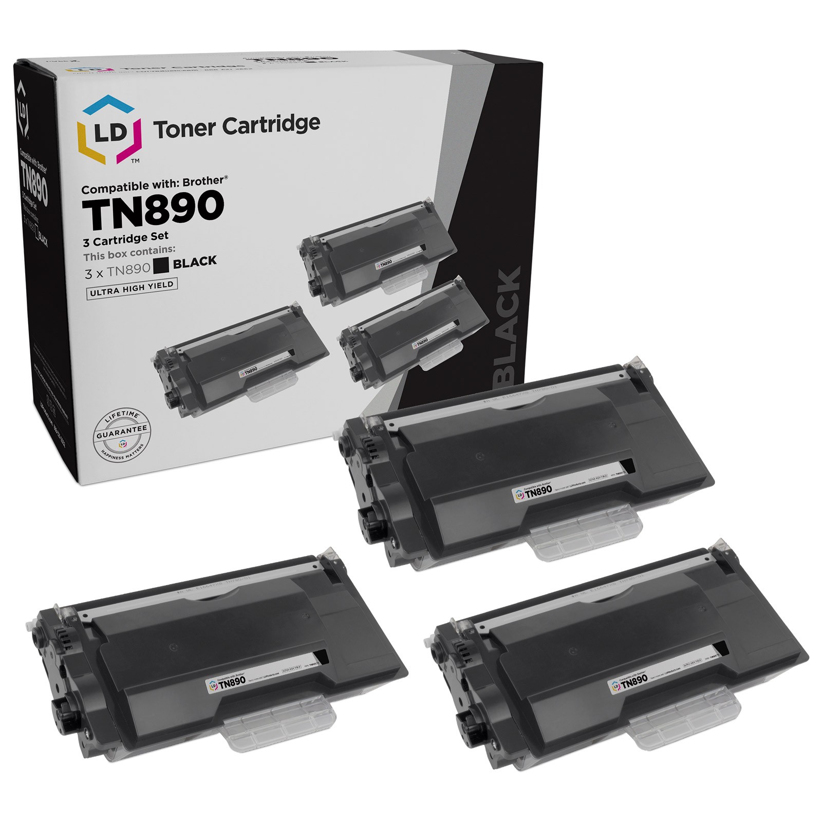 LD TN890 Super HY Black Toner Set of 3 for Brother TN-890 HL-L6400DW MFC-L6900DW