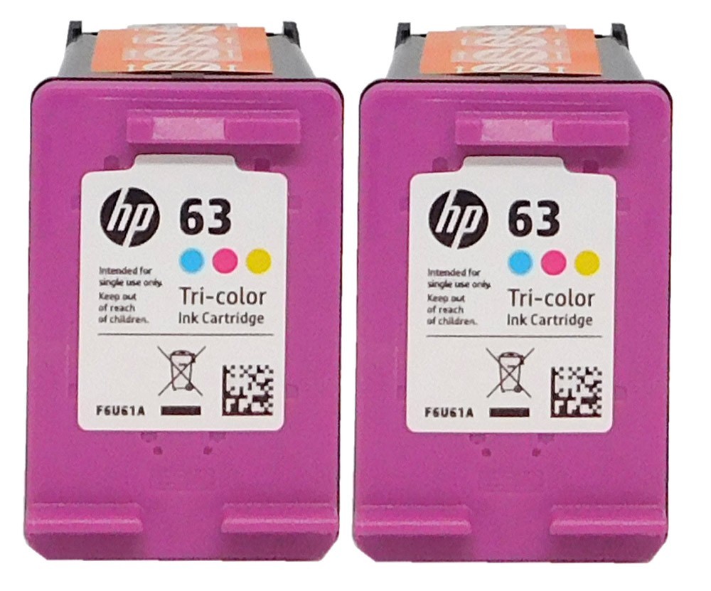 HP 63 F6U61AN Tri-Color Ink Cartridge 2-Pack - DeskJet 1112 3630 Envy 4520