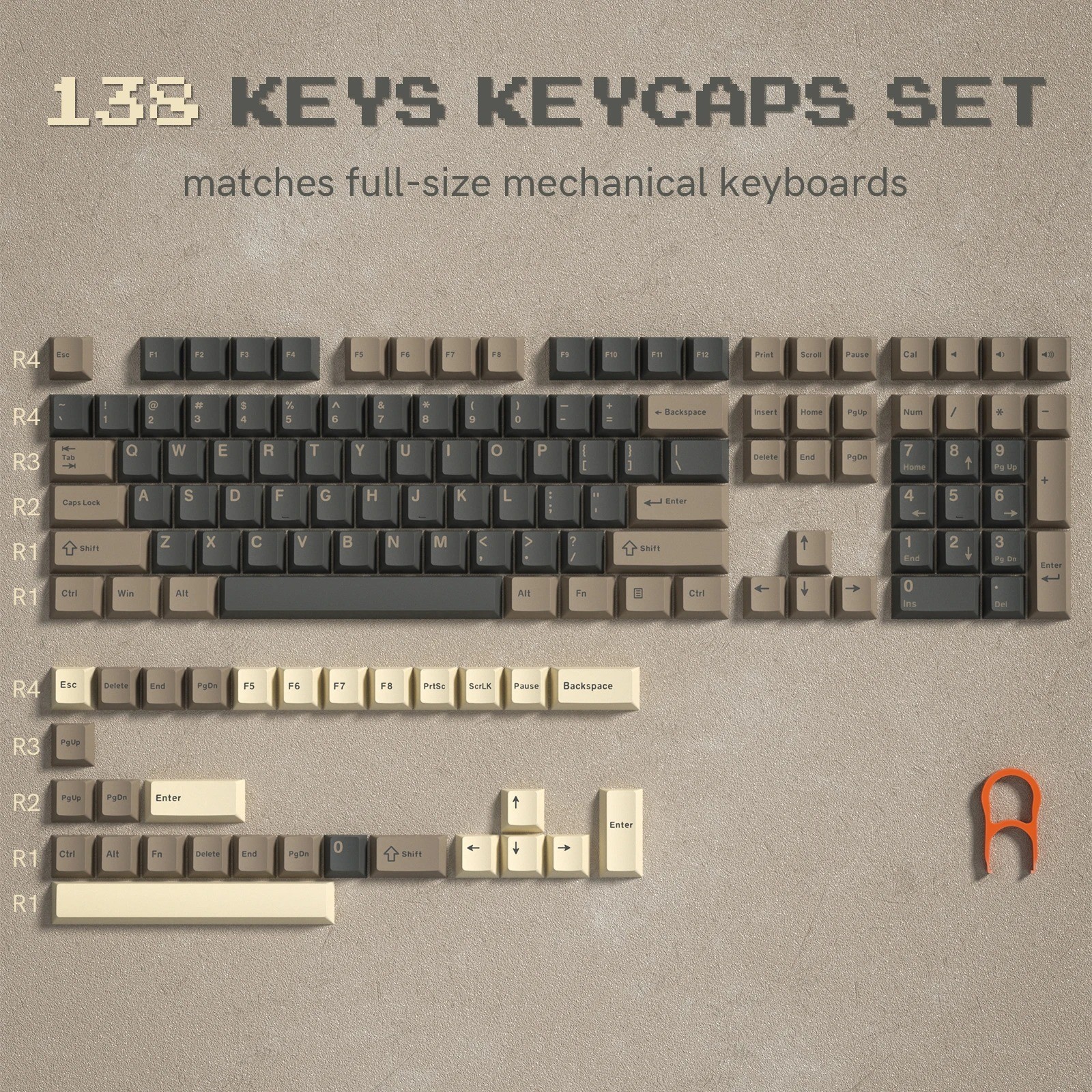 Womier 138 Keys Retro PBT Keycaps Double Shot Cherry Profile for Mechanical