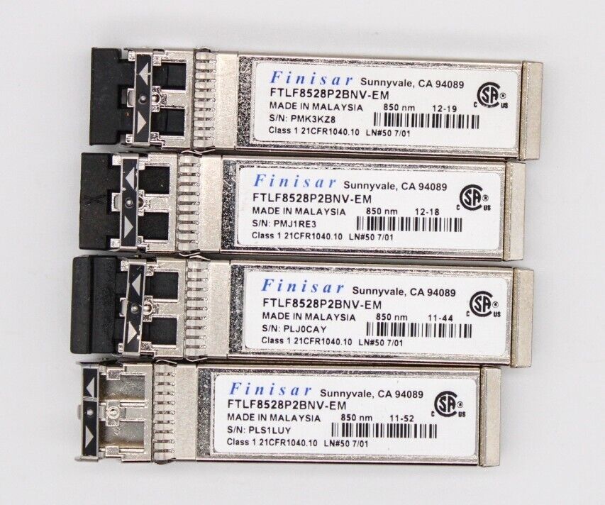 Finisar FTLF8528P2BNV-EM 8GB 850nm 150m SFP+ FC Mini-GBIC Transceiver (Lot of 4)