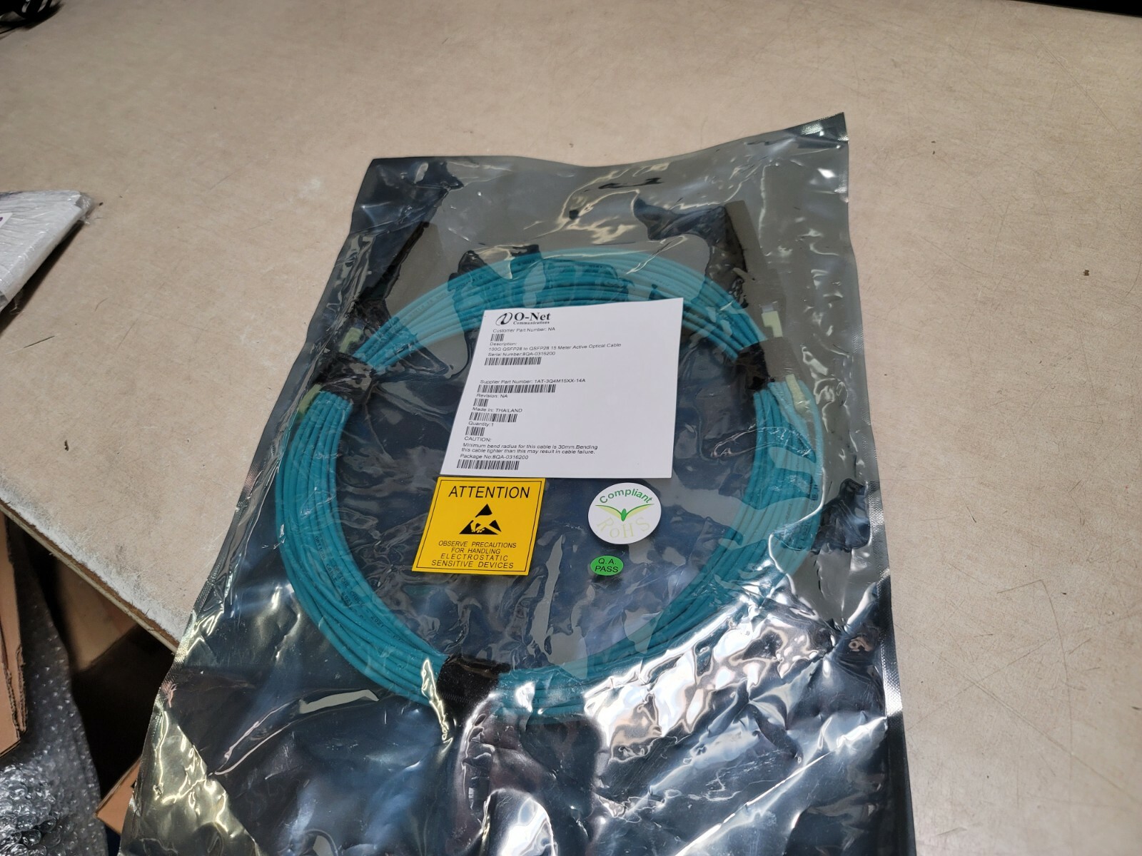 O-Net 100G QSFP28 TO QSFP28 15 Meter Active Optical Cable aoc  1AT-3Q4M15XX-14A