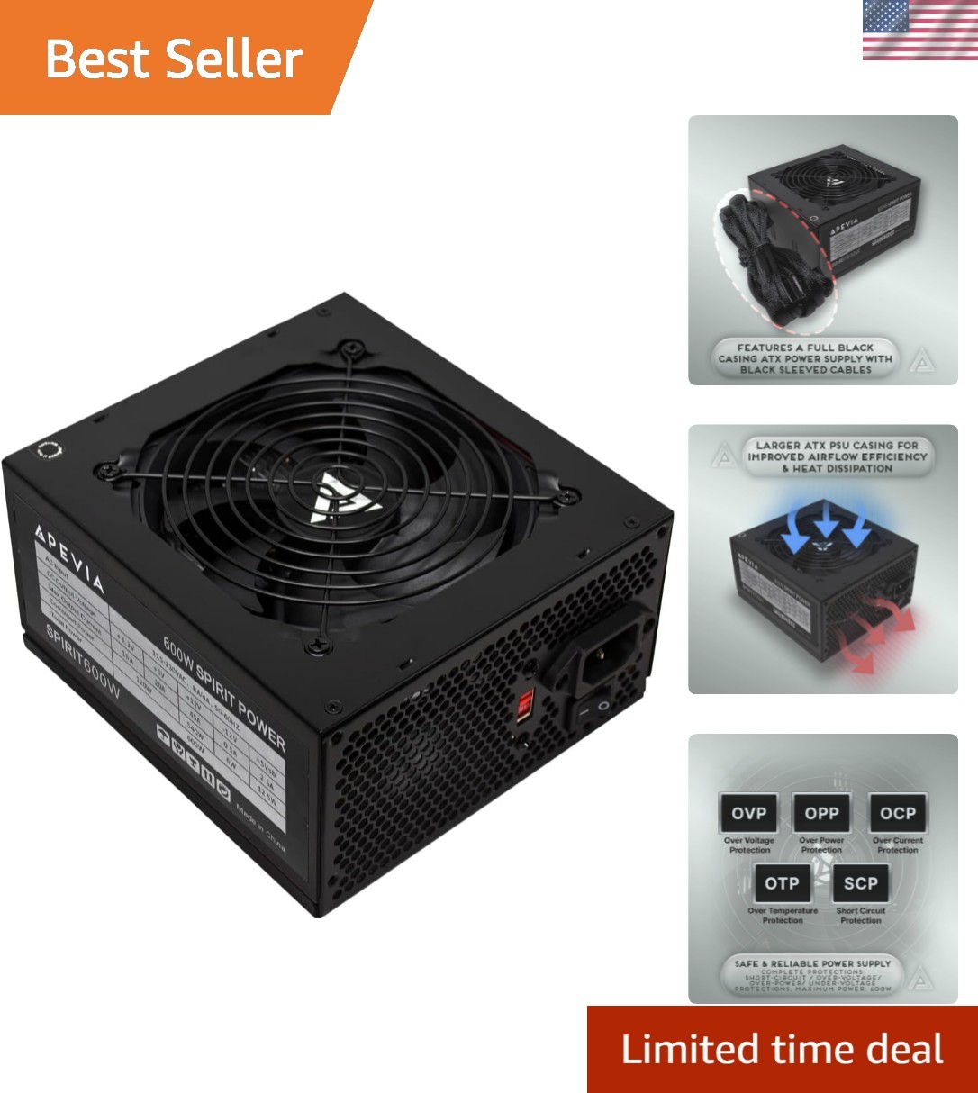 SPIRIT600W Spirit 600W ATX Power Supply, 120MM Fan, All Protections