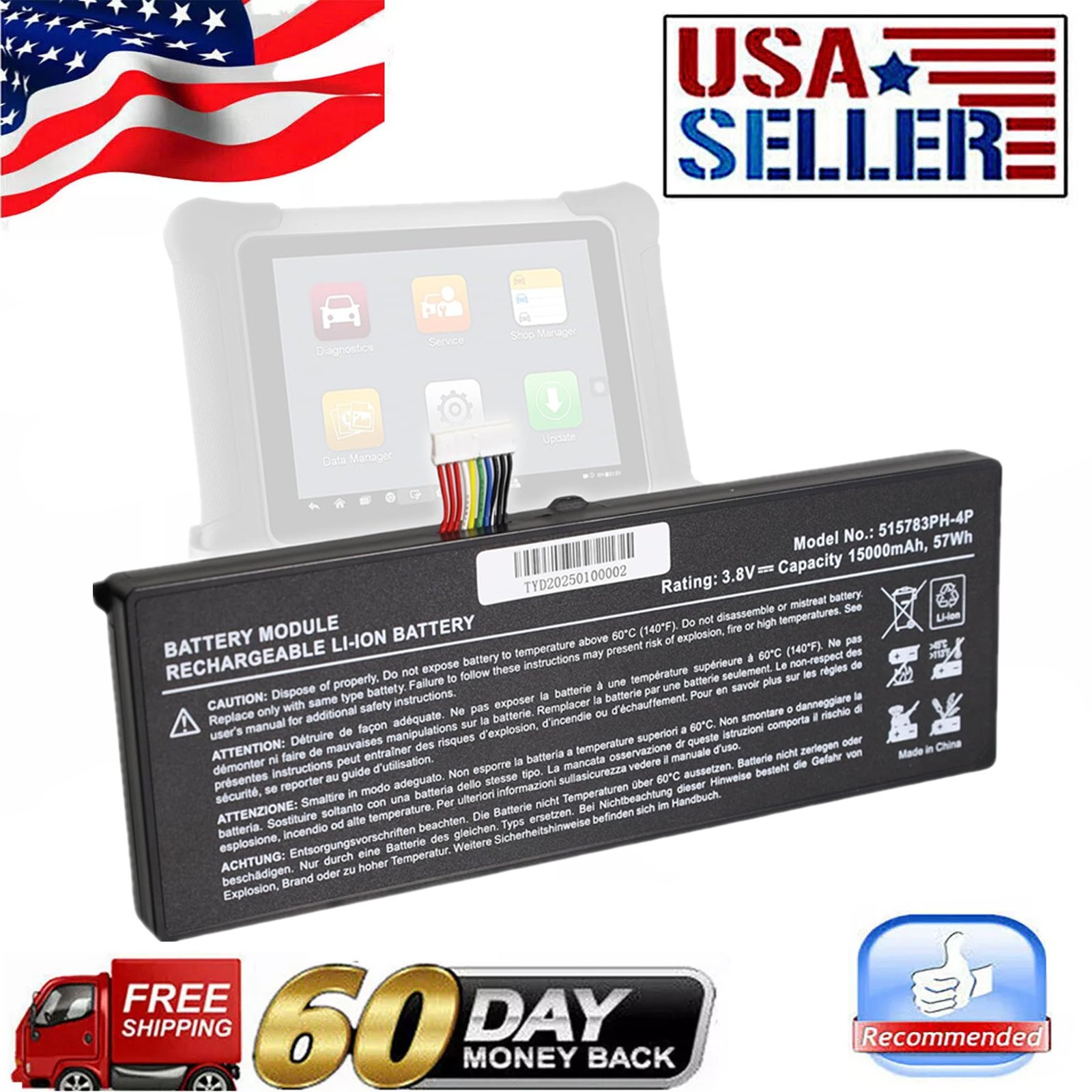 NEW 515783-4P MLP515783 Battery For AUTEL MaxiCOM MK908 MK908P MaxiSys Pro Elite