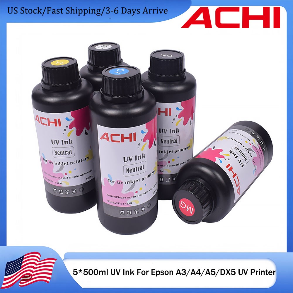 ACHI 5*500ml UV INK For Epson A3 A4 A5 UV Printer Neutral Ink CYMKW
