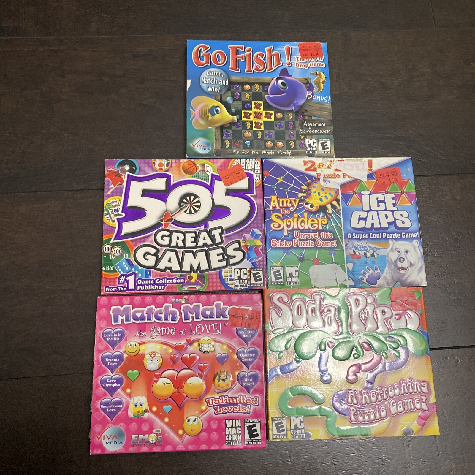Lot of 5 PC Games: Match Maker Soda Pipes 505 Great Games Go Fish Ice Caps EUC
