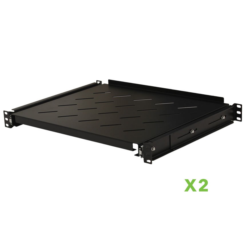 2 pack - Sliding Rack Vented Server Shelf 1U 19" 4 Post Rack Mount 13.75" Deep