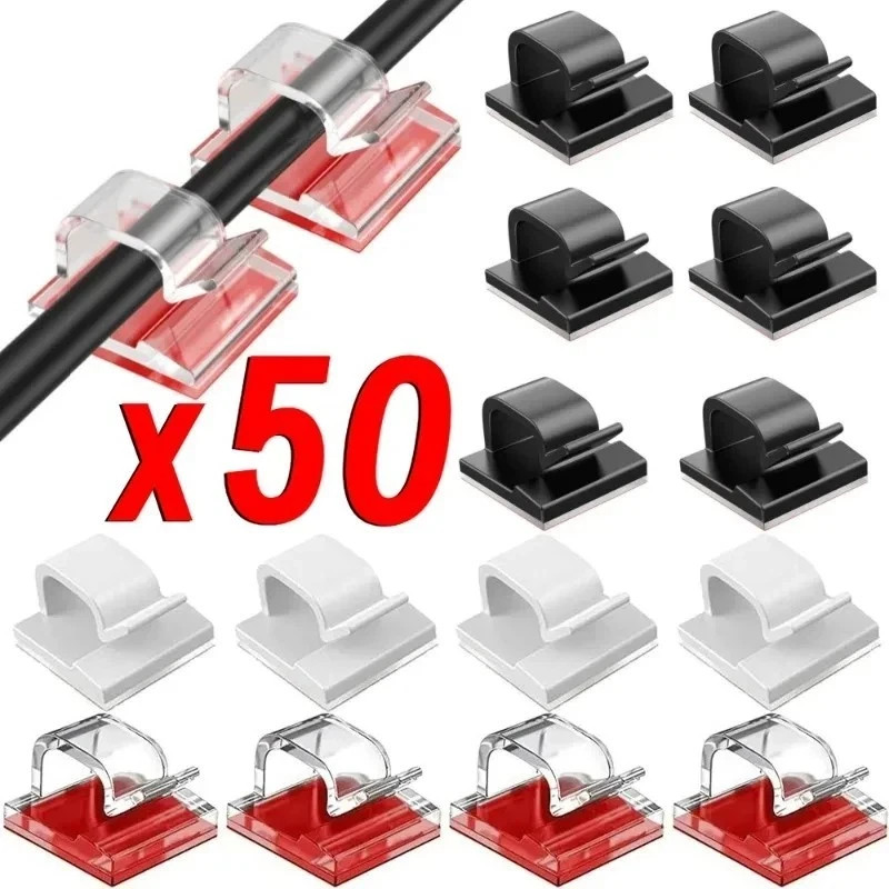 50Pcs Self Adhesive Cable Clips Cord Wire Management Holder Organizer Clamp