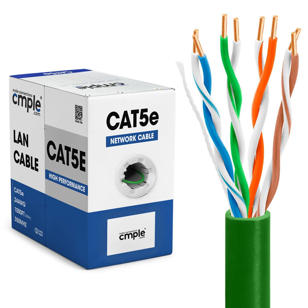 Ethernet Cat5e Cable 1000ft 24AWG CMR Riser Cat 5e Cord CCA Data Cable Green