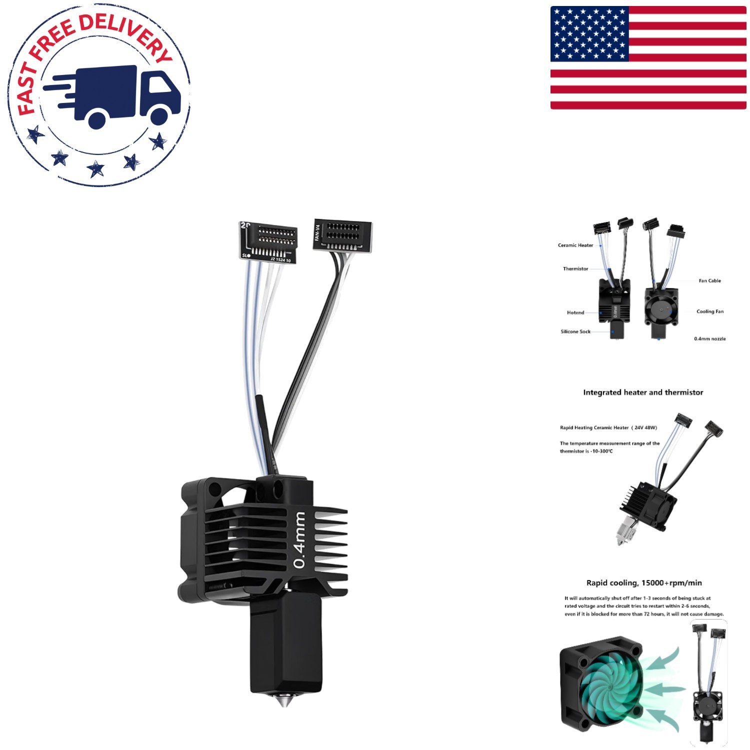 High-Performance 0.4mm Hotend with Ceramic Heater for P1 Series 3D Printers