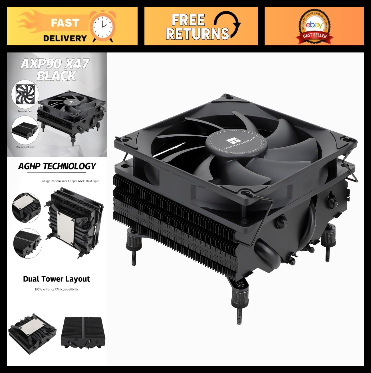 AXP90 X47 Black Low Profile CPU Air Cooler, 47mm Height