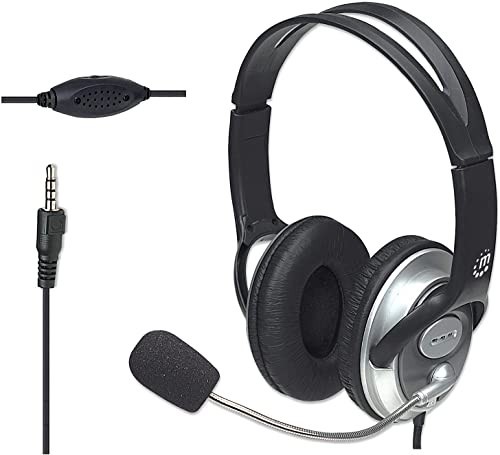 Wired Headset with Microphone, 8 ft Braided Cable, Volume Control, 3.5mm Jack
