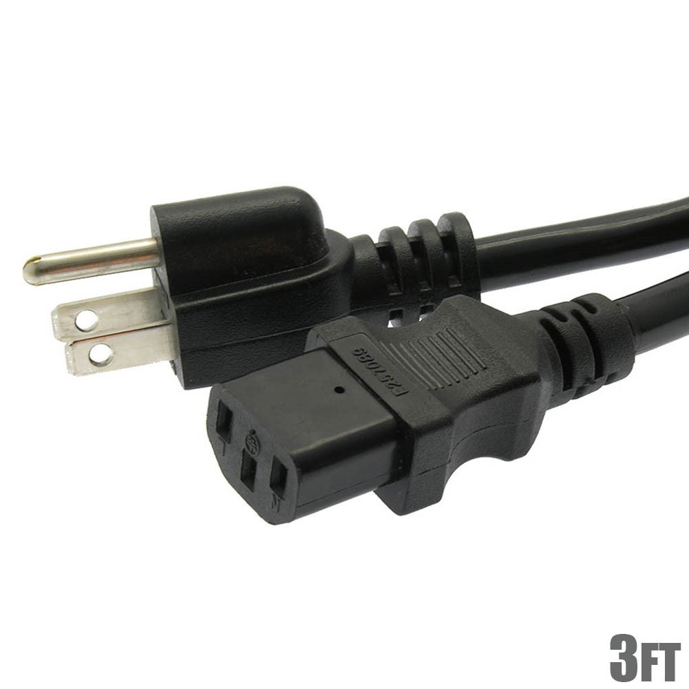 3ft 3-Conductor 14AWG NEMA 5-15P to IEC320 C13 PC Monitor AC Power Cord Cable