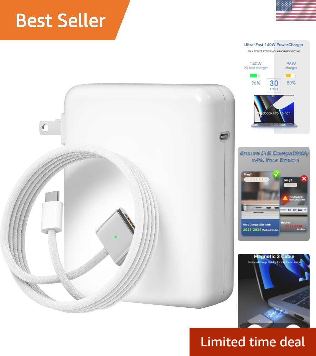 Ultra-Fast 140W Charger for MacBook Pro 16/14 & Air 15/13 - 6.6FT Magnetic Cable