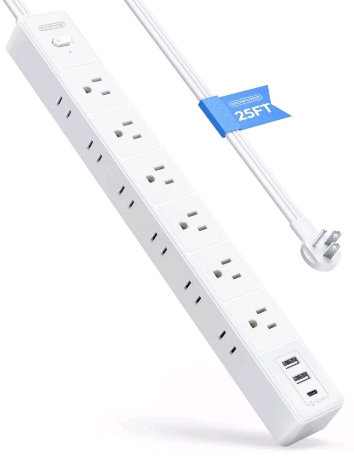 NTONPOWER 25 FT Long Surge Protector Power Strip, 14/3 Flat Extension Cord w 12 