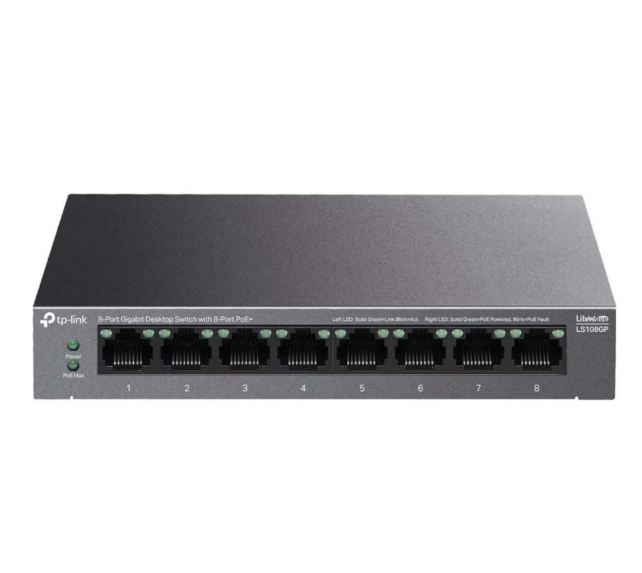 TP-Link LS108GP | 8 Port PoE Gigabit Ethernet Switch | 8 PoE+ Port @ 62W
