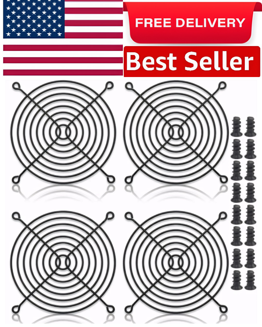 4pcs 120mm Fan Grill 120mm Guard Black with Screws (Black 120mm)