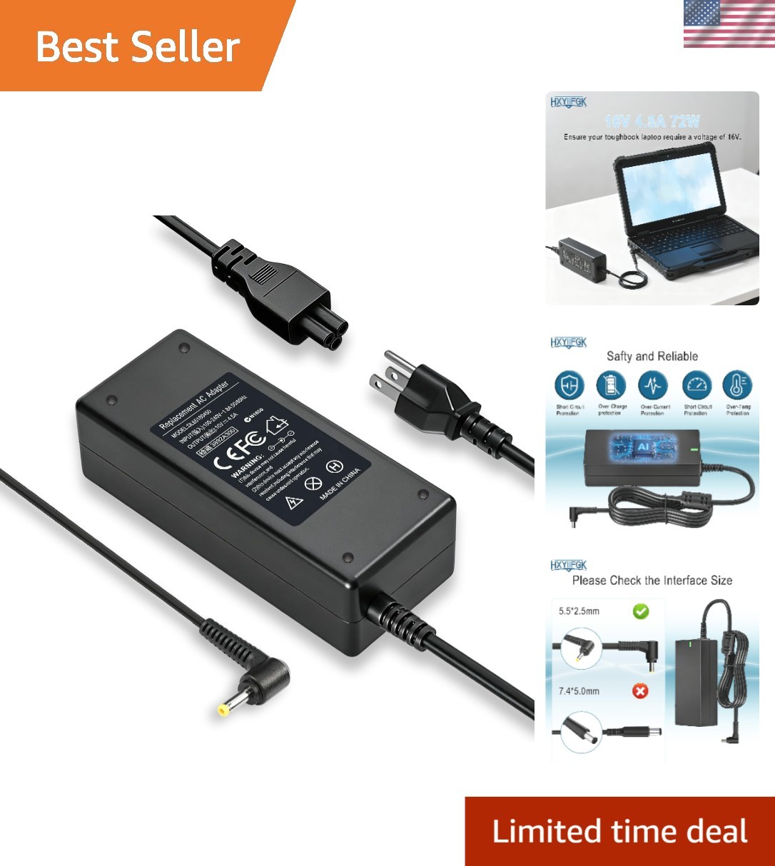 High-Performance 72W Charger for Panasonic Toughbook - AC Input 110-240V