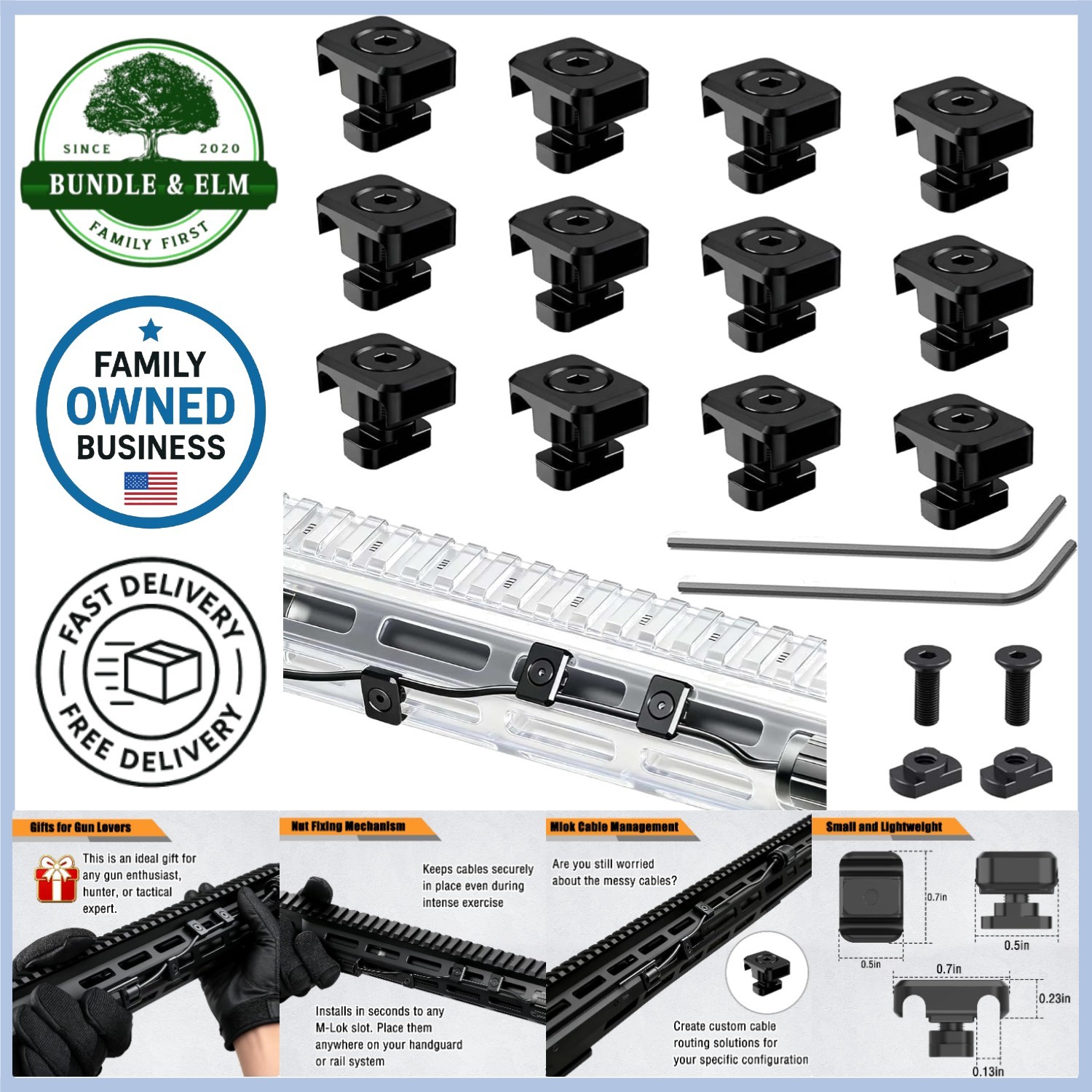 12 Pack M-Lok Cable Clips for Rifle Accessories Picatinny Rail Wire Management