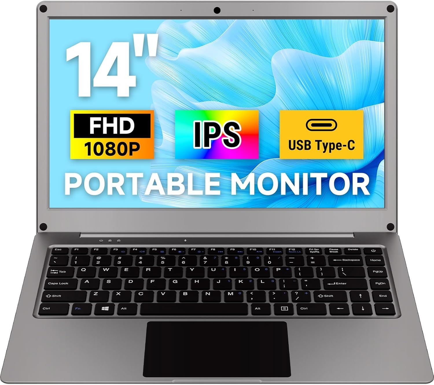 14 Inch Portable Monitor with Keyboard, 1080P FHD, Built-in Battery