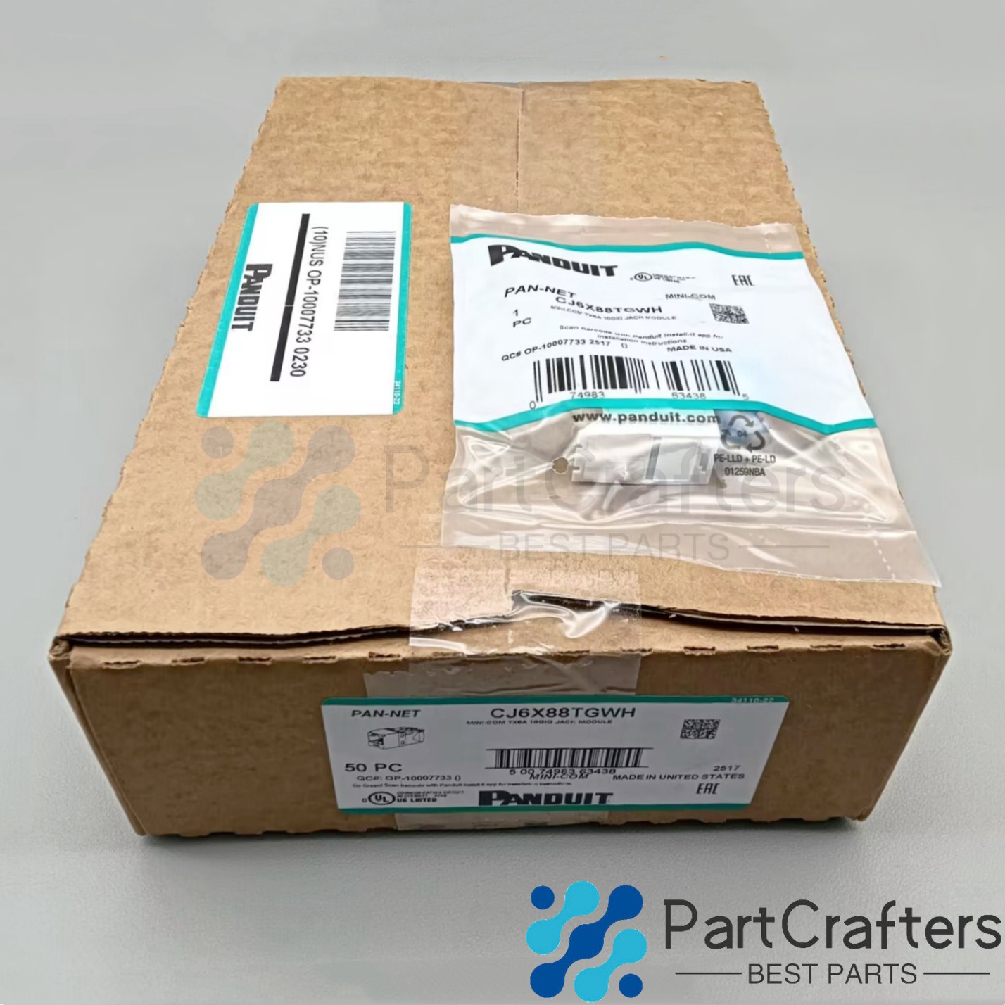 New (BOX OF 50) CJ6X88TGWH For Panduit Cat6a 10 Gig Mini-Com Jack White