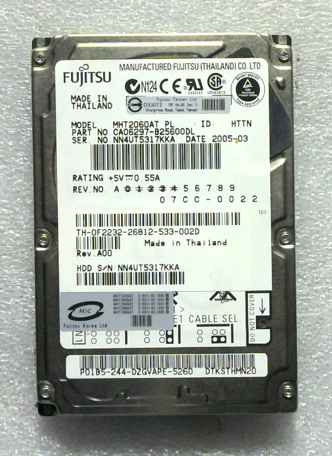Fujitsu - MHT2060AT - 60GB - CA06297-B25600DL - SN: NN4UT5317KKA
