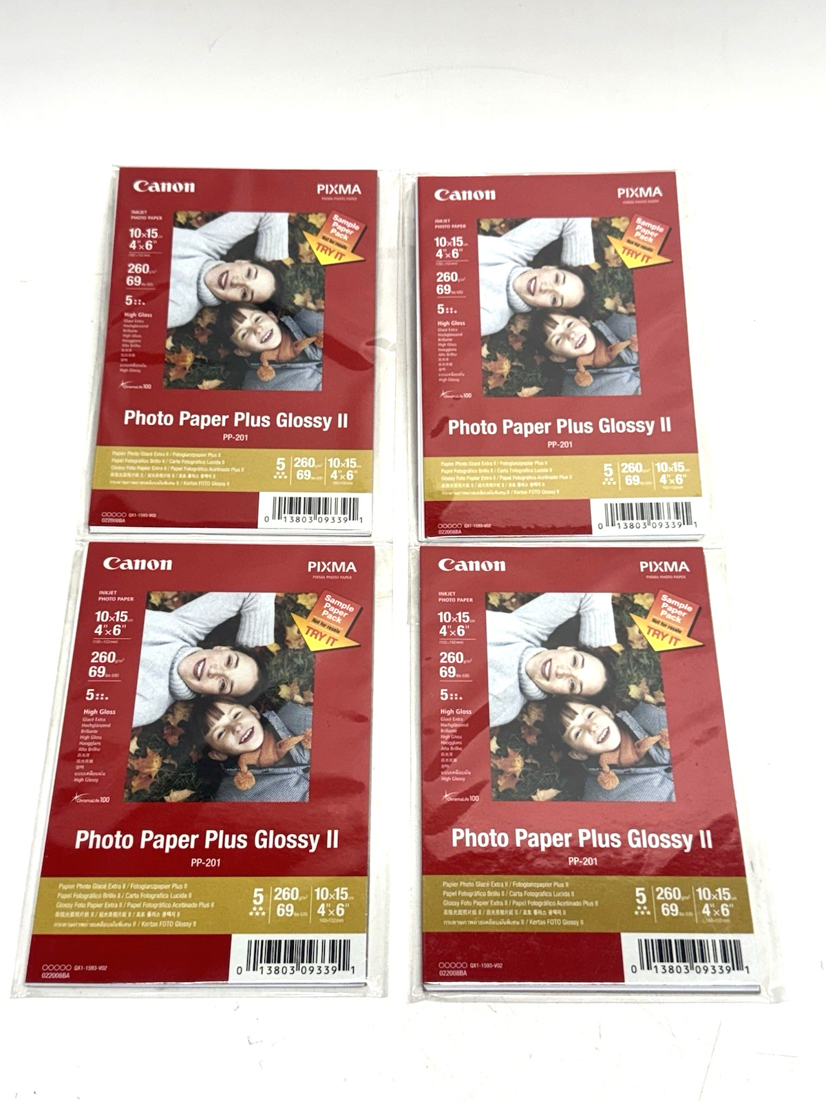 LOT OF 4 NEW Canon PIXMA 4"x6" Inkjet Photo Paper Plus Glossy II 5 Sheets PP-201