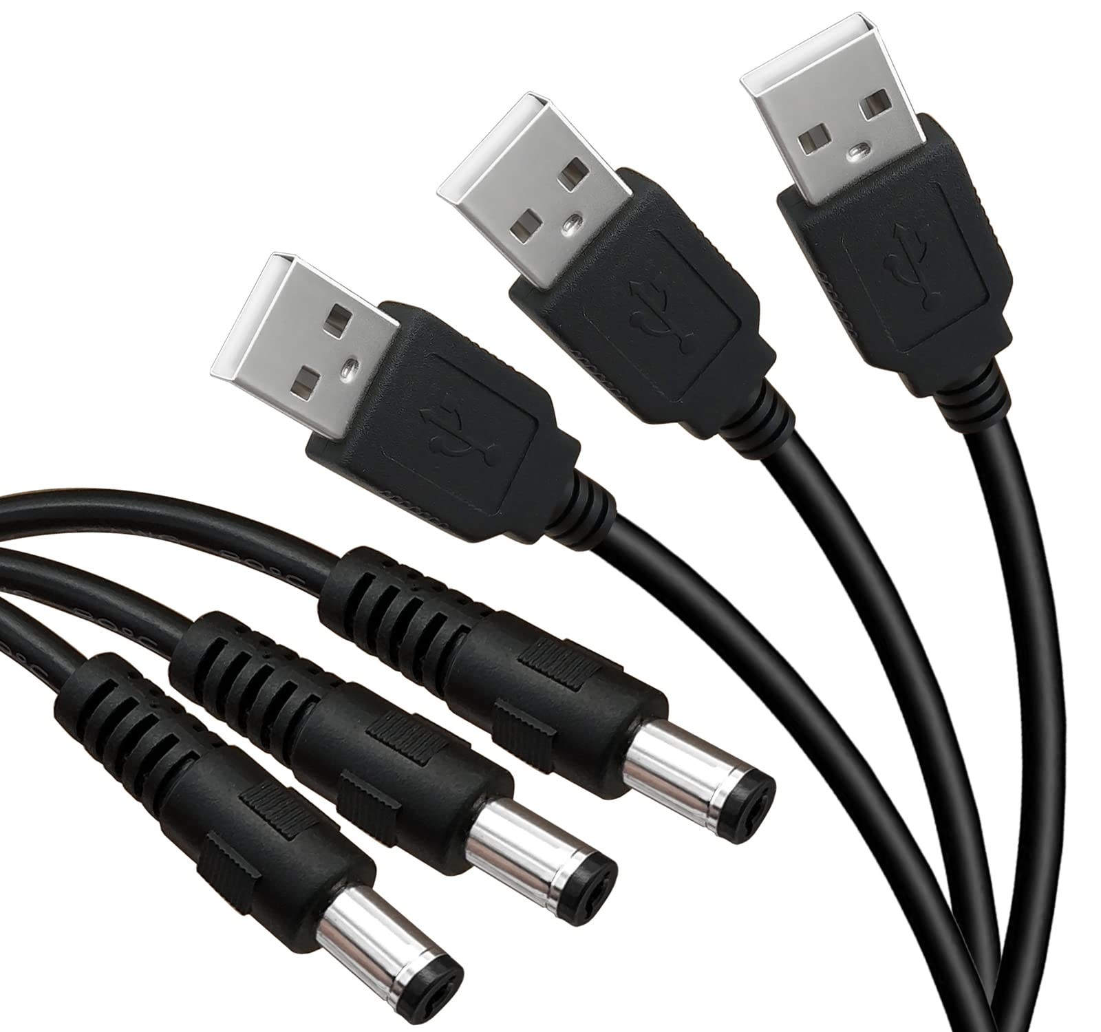 SIOCEN 3-Pack 6ft USB 2.0 Type A Male to DC 5.5 x 2.1mm 5V 6ft, 6ft-Black