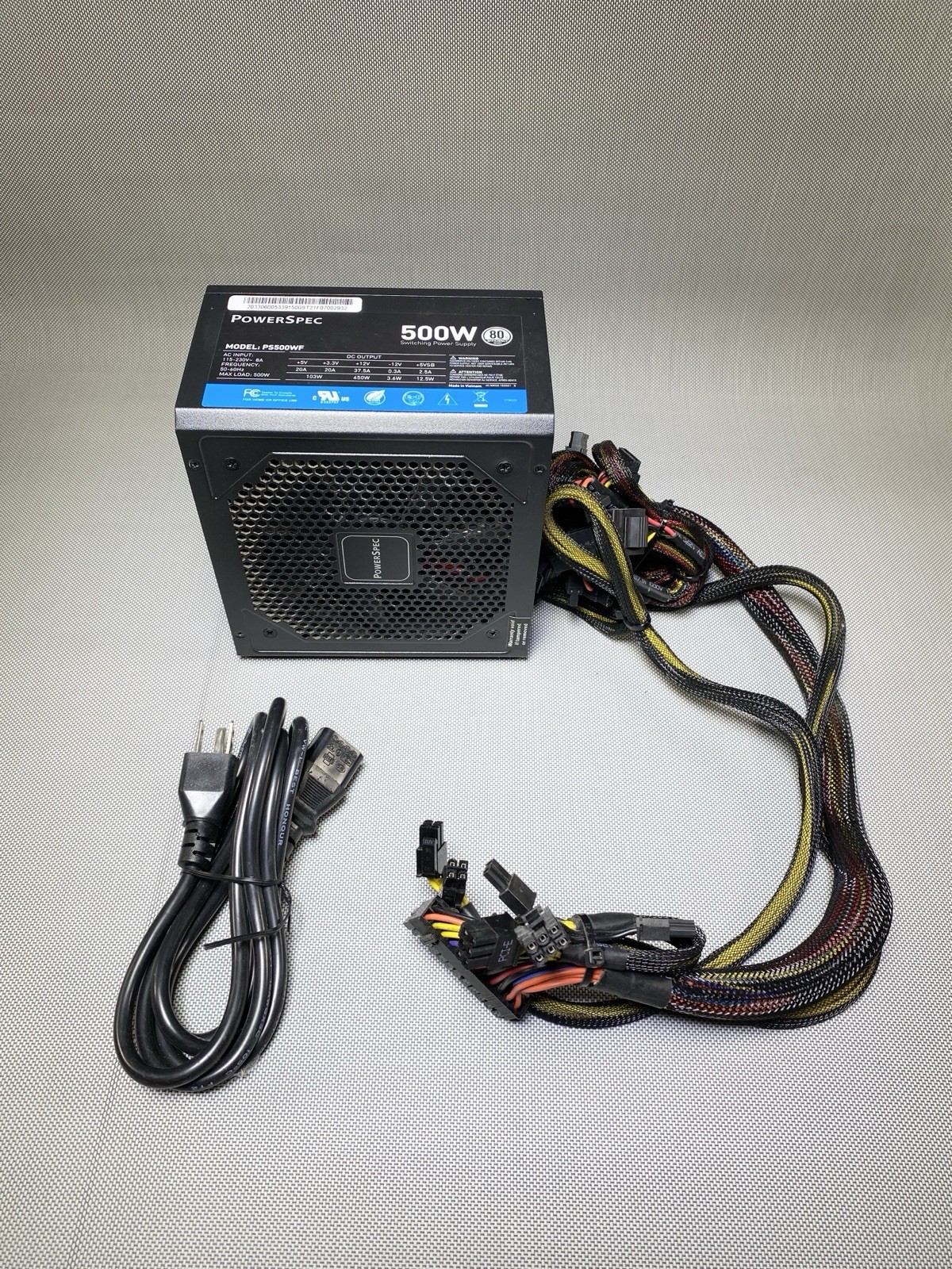 PowerSpec 500W Power Supply Fixed Cable Non-Modular ATX PS500WF - Working Read