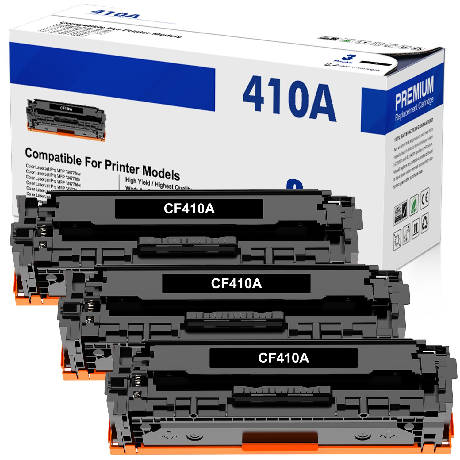 3-Pack CF410A Black Toner Cartridge For HP 410A LaserJet Pro M452dw MFP M477fdn