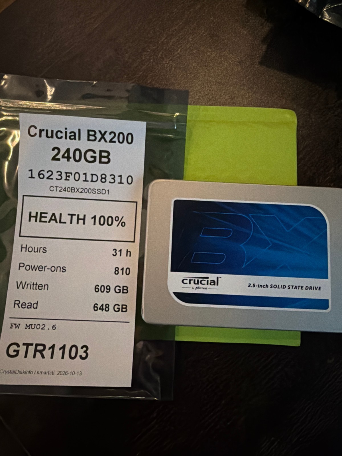 Crucial BX200 240GB 2.5" SATA SSD CT240BX200SSD1 Only 31 Hours 100% Health