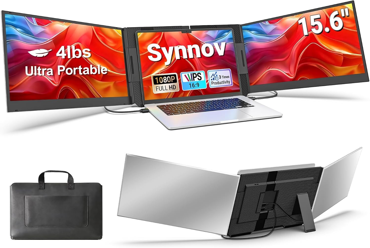 15.6“ Laptop Screen Extender, 1080P FHD Ultra Light & Portable Triple...
