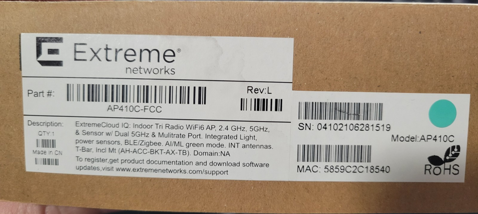 Extreme Networks AP410C Wireless Access Point WiFi 6 Dual-Band BLE Zigbee White