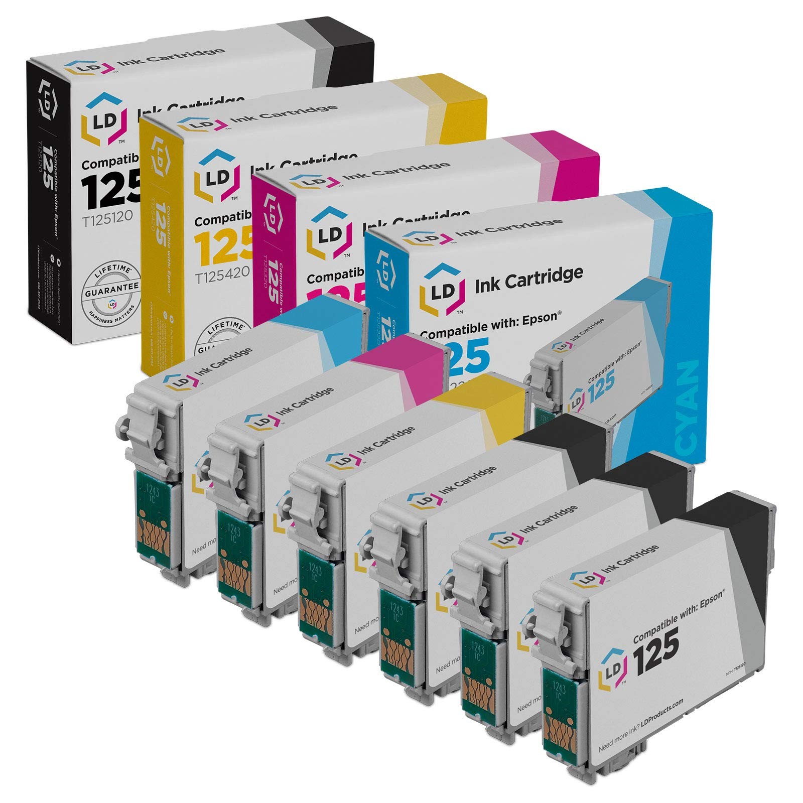 LD Replacement Ink for Epson T125 Set of 6: T125120 T125220 T125320 T125420