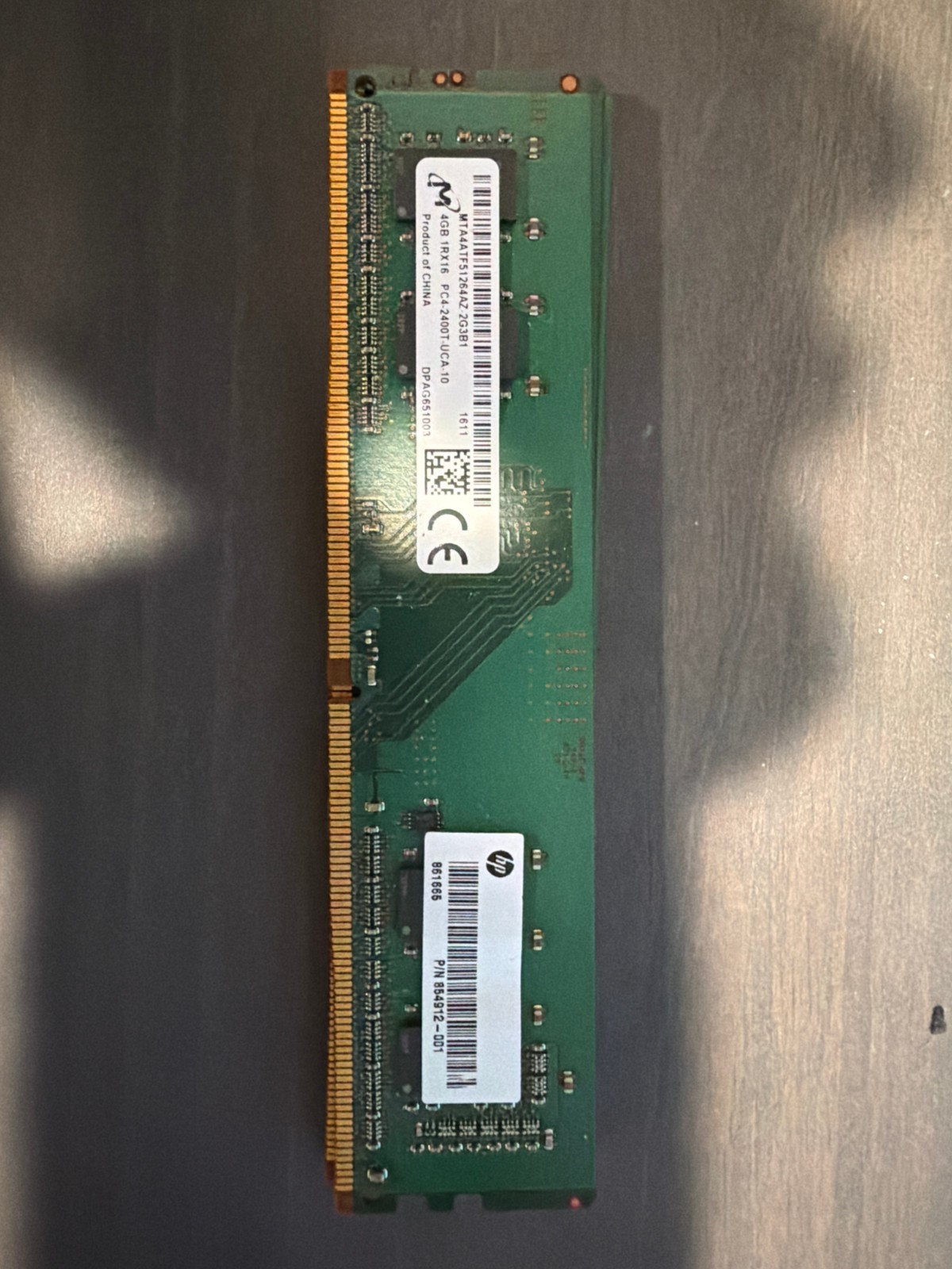 4GB Micron DDR4-2400 Desktop UDIMM Used — MTA4ATF51264AZ-2G3B1 HP 854912-001