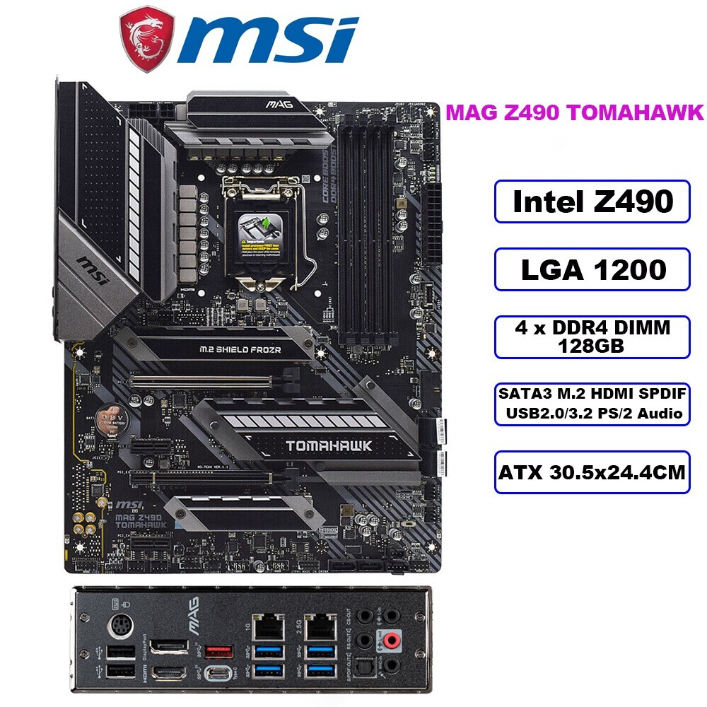 MSI MAG Z490 TOMAHAWKMotherboard ATXIntelZ490 LGA1200DDR4 128GB SATA3 M.2 DP