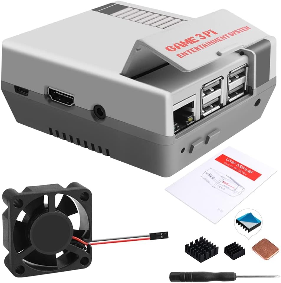 GeeekPi Case for Raspberry Pi 3B+ with Fan, Retro Gaming Nes3Pi Case with Coolin