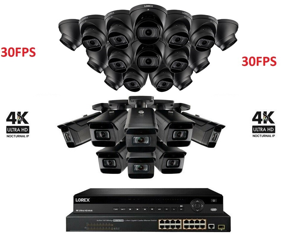 NEW Lorex 32 Channel 4K NVR 8TB + 24  8MP IP Cameras Nocturnal 30 FPS Motorized