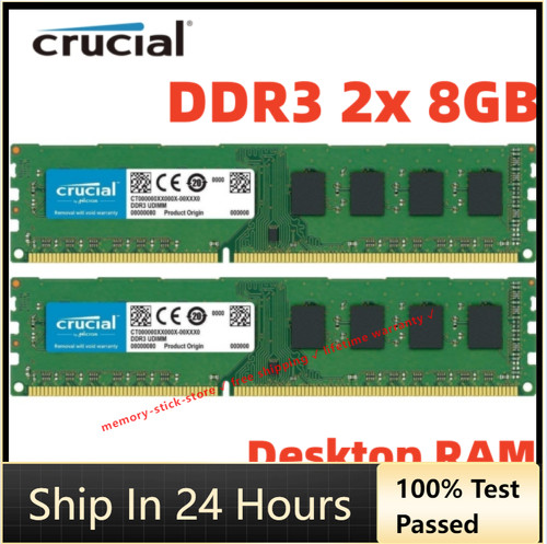 CRUCIAL DDR3 2x 8GB 16GB PC3-12800 Desktop 1600MHz 240pin DIMM Memory RAM 16G 8G